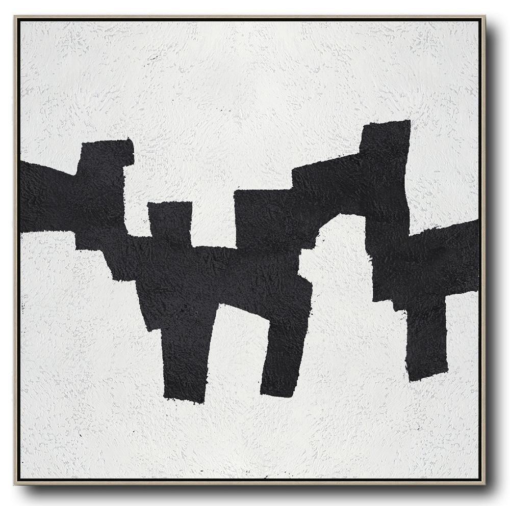 Hand-Painted Oversized Minimal Black And White Painting - Large Wall Art Wall Huge